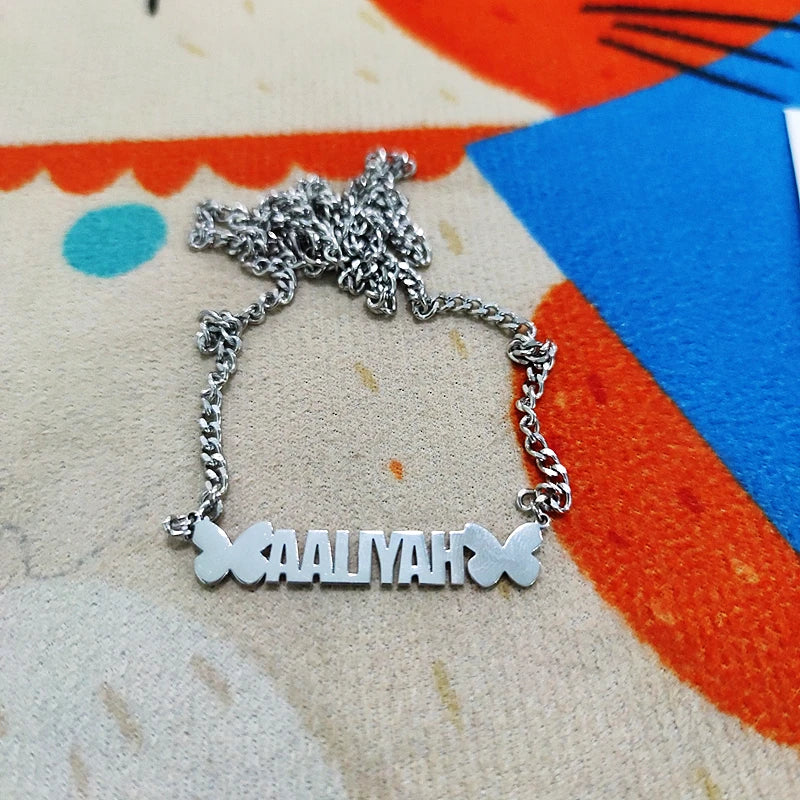 Custom Butterfly Name Necklaces Pendants Jewelry Stainless Steel   Cuban Chain Personalized Nameplate Choker Party Gift