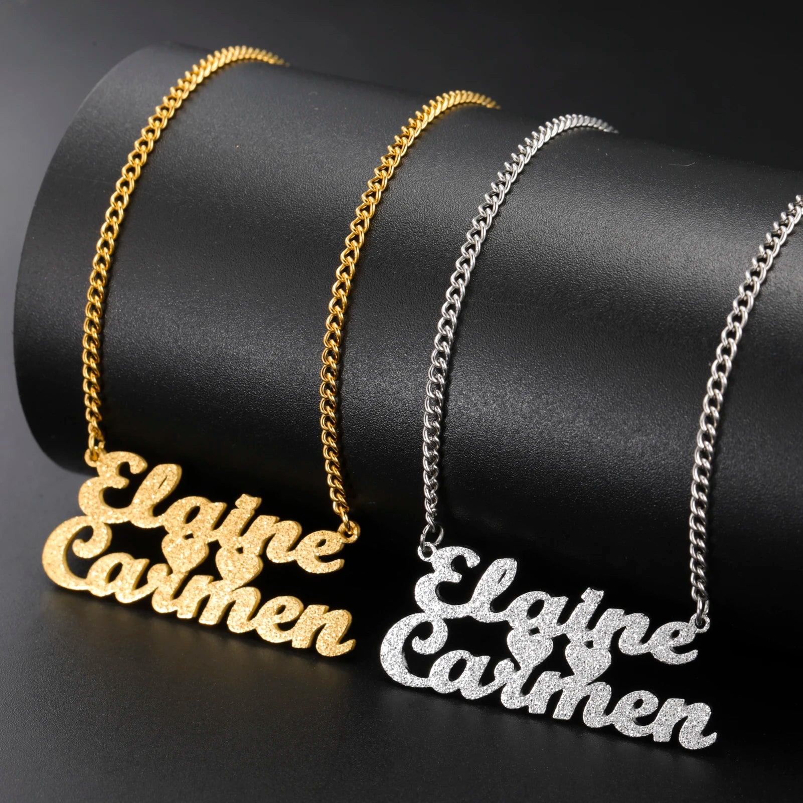 Sipuris Custom Name Necklace Women Jewelry Stainless Steel Golden Choker Cuban Chain Heart Ribbon Nameplate Pendant Necklace